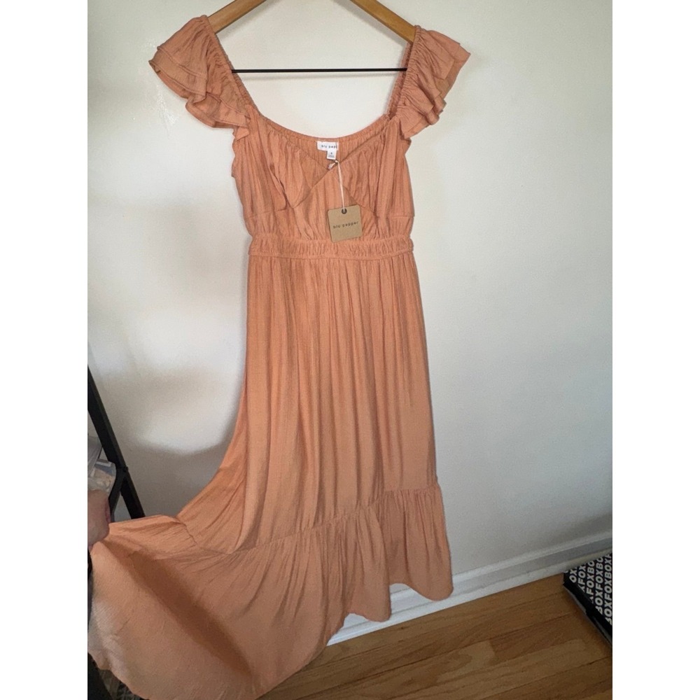 Ruffle Cottage Core Midi Dress Peach SMALL NWT Boutique Brand - Picture 2 of 6